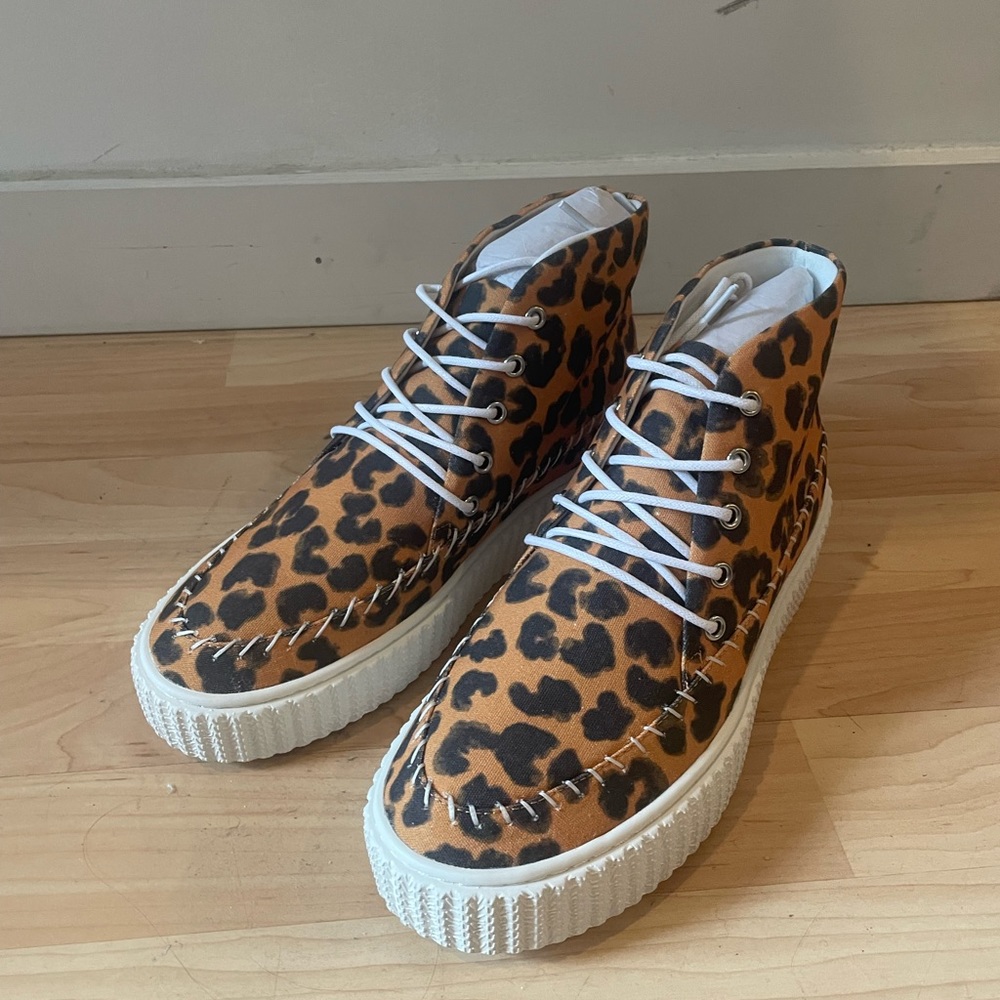 Charlotte Stone Leopard Print Tan & Black High-Top Sneakers